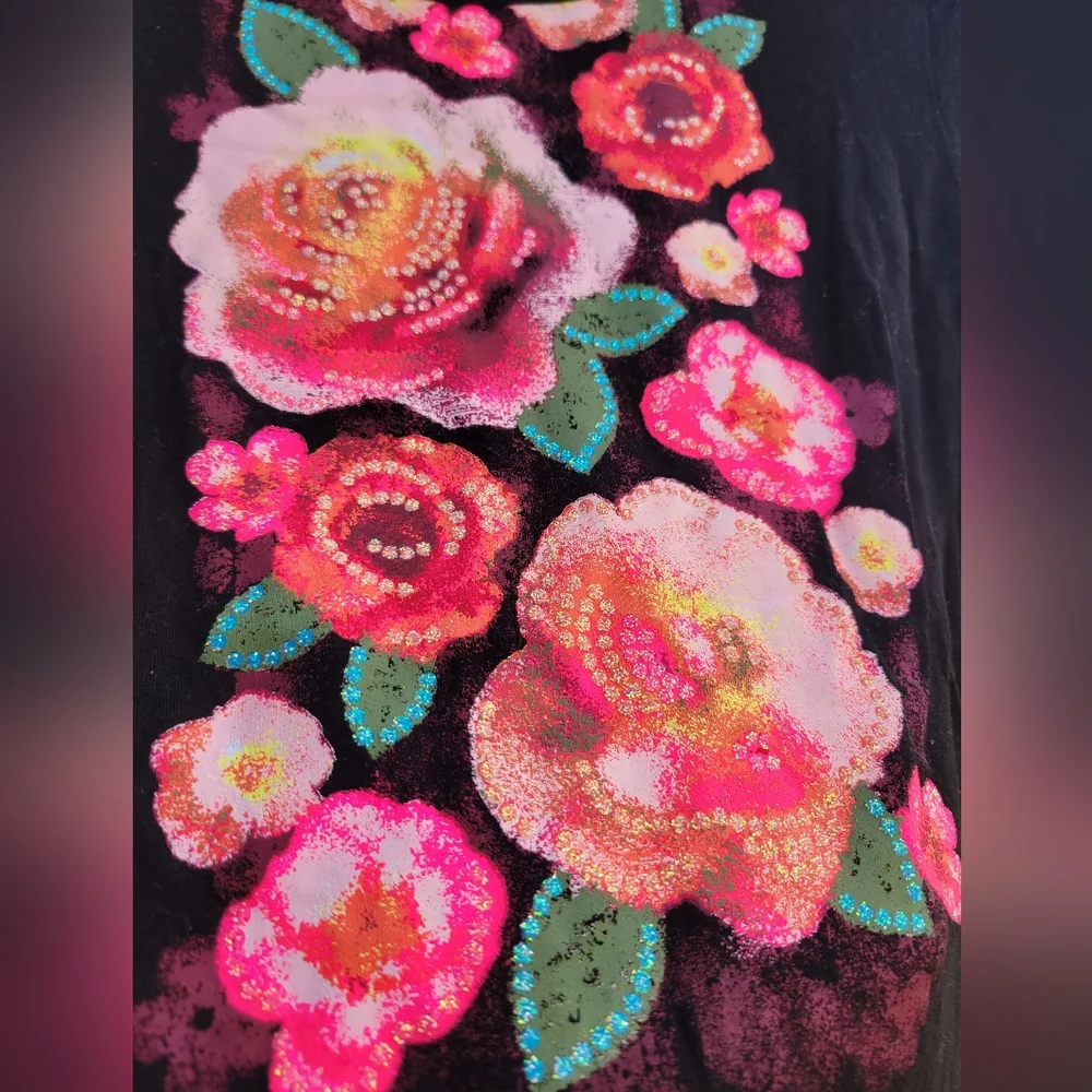 Justice 10 bell 3/4 sleeve glitter floral top shirt blouse girls